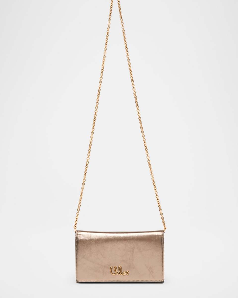 Iconic Wallet on Chain in Metallic Leather